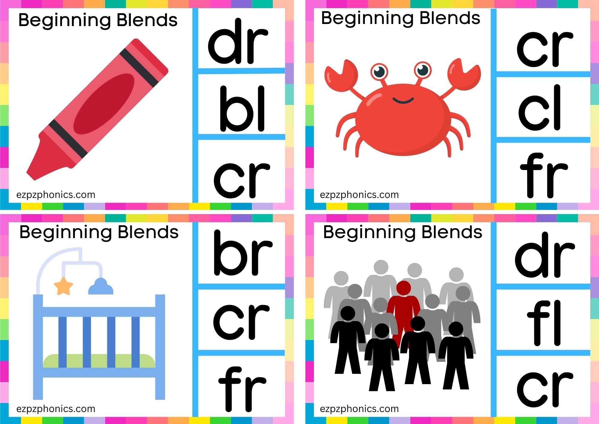 CR Beginning Blends Clip Cards Look At The Images And Clip The Correct Letters Set 1